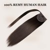 JIAMEISI Ponytail Extension Human Hair Wrap Around Clip in Hair Piece Ponytail Extension Human Hair Straight Ponytail Hair Extensions with Magic Paste 65G 14 Inch #2 Darkest Brown