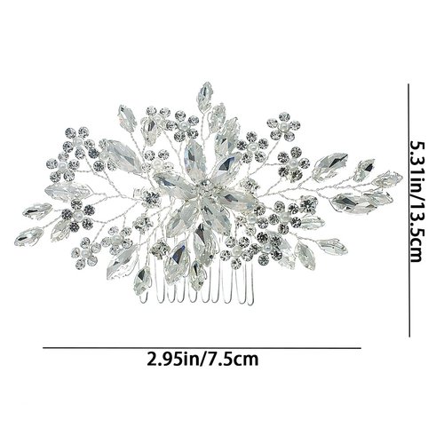 Rhinestone Bride Hair Comb Wedding Hair Comb Silver Crystal Hair Pieces Leaf Bridal Headpieces Bridal Side Combs Flower Pearl Bridesmaid Side Combs Sparkle Hair Accessories for Women Girls
