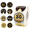 600 PCS 1.5 Inch Happy 80th Birthday Roll Stickers, 8 Different Design Black Gold Happy 80th Birthday Round Labels 80th Birthday Party Favor Anniversary Party Supplies, Handmade Sticker