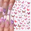 3D Pink Blue Butterfly Nail Stickers for Women Butterfly Nail Decals for Nail Art Supplies Butterfly Nail Art Stickers for Nail Designs Cartoon Butterfly Stickers for Nails Butterflies Nail Decor