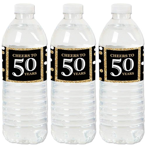 Adult 50th Birthday - Gold - Birthday Party Water Bottle Sticker Labels - Set of 20