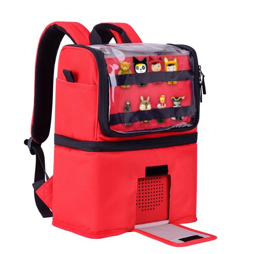 Storage Backpack for Toniebox, Carrying Case Bag for Tonie Figures, Charging Station & Headphone (Red)