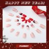 Florry Christmas Press On Nails Short Red Christmas Nails Square Cute Xmas Fake Nails Red Acrylic Press on Nails for Women and Girls 24Pcs (Style G)
