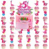 25pcs Pink Dinosaur 5th Birthday Party Supplies, Dinosaur Cupcake Picks Decorations, Pink Dinosaur Theme Happy Birthday Baby Shower Kids Girl Cupcake Toppers Decoration (5th)