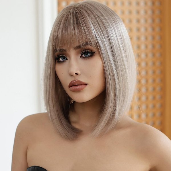 BERON Blonde Wig for Women Girls Blonde Bob Wig Short Straight Blonde Wig with Bangs Synthetic Heat Resistant Halloween Cosplay Costume Party Wig