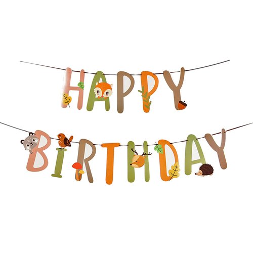 SUNBEAUTY Woodland Party Decorations Woodland Happy Birthday Banner Forest Animal Garland for Kids Boys Girls Baby Shower Woodland Birthday Jungle Party Decoration Supplies | Pre-Strung