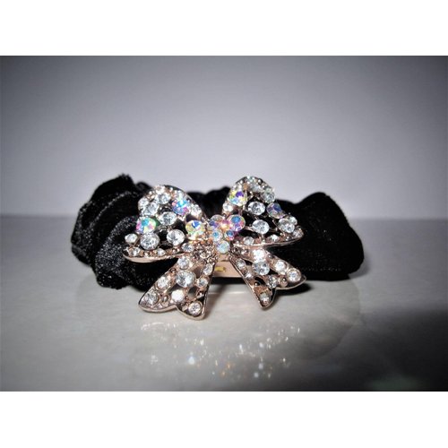 Bow shaped hair tie pony tail holder scrunchie with crystals