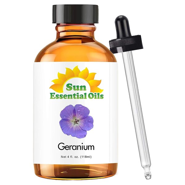 Sun Essential Oils 4oz - Geranium Essential Oil - 4 Fluid Ounces - Aromatherapy Oils - Geranium Oil