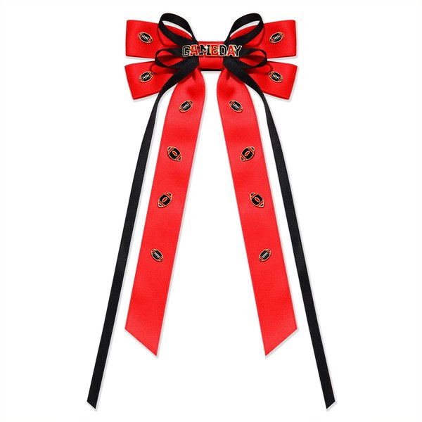 Boderier Game Day Accessories Hair Bows for Women Football Hair Bow Clip Long Tail Satin Ribbon Bow Barrette Hair Clip Sports Fan Hair Accessories Red Black