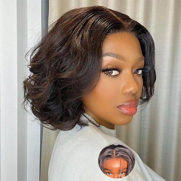 Ahaisy Wear and Go Glueless Wig Short Bob Wigs Human Hair Pre Plucked Pre Cut Body Wave Lace Front Wigs for Black Women Glueless Upgraded No Glue 4x4 Lace Closure Wigs for Beginners (8 Inch)