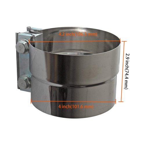 4" Lap Joint Exhaust Band Clamp - Stainless Steel Lap Joint Exhaust Band Clamp With 1 Block 2Pcs For 4" Od To 4" Id Exhaust Pipe, Muffler, Elbow And Exhaust Tubing Connection(2 Pack)