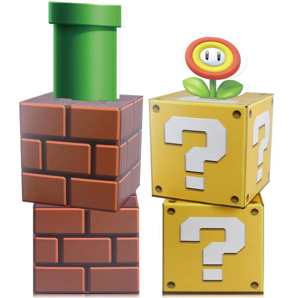 HOMEZZO 4 Pcs Big Video Game Party Boxes, 10x10x10 Inches Big Coin Brick Block Props Boxes for Game Party Decorations Supplies