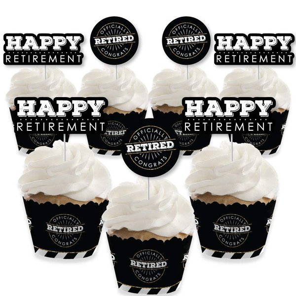 Happy Retirement - Cupcake Decoration - Retirement Party Cupcake Wrappers and Treat Picks Kit - Set of 24