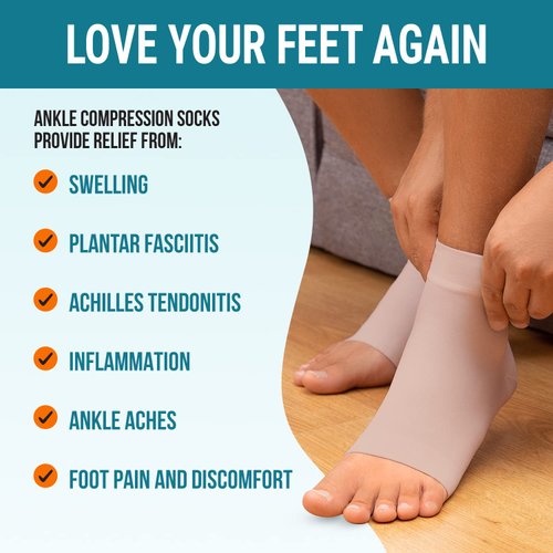 KEMFORD Ankle Compression Sleeve - Plantar Fasciitis Braces - 15-20mmhg Open Toe Compression Socks for Swelling, Sprain, Neuropathy, Arch Support for Men and Women