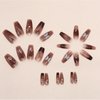 Hkanlre Dark Red Press on Nails French Coffin Fake Nails Tips Full Cover Butterfly Medium False Nails for Women and Girls 24PCS