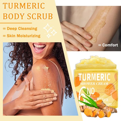 LingHaoLH Turmeric Body Scrub,Deep Cleansing Exfoliating Scrub for Body,Hand and Foot,Moisturizing Face Body Scrub Skincare for Women and Men,12.3 oz