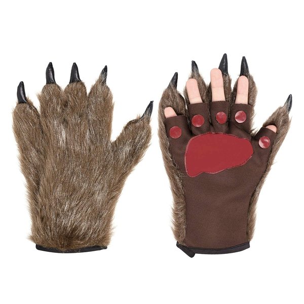 HAOZAIKEJI Animal Paw Gloves Halloween Mardi Gras Costume Hairy Bear Wolf Gorilla Claws Role Play Themed Party Costume Gloves Brown