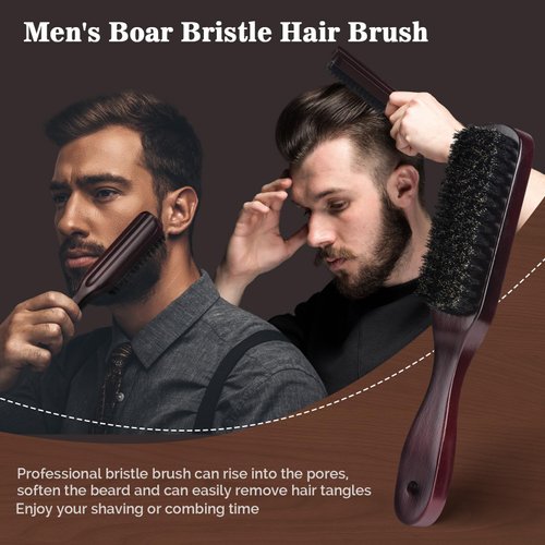zyxqq Hair Brush Set for Men, Boar Bristle Hair Brushes and Styling Comb Set for Men, Beard Comb and Hairbrush Perfect for Dry or Wet Long Short Thick Thin Curly Straight Hair