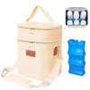 PIIOSER Breastmilk Cooler Bag with Ice Pack Fits 6 Baby Bottles Up to 9 Ounce, Insulated Baby Bottle Tote Bags, Double Layer Waterproof Leak-Proof with Shoulder Strap for Nursing & Working Mom (Cream)
