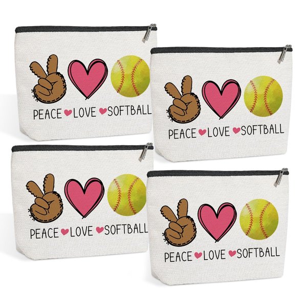 kdxpbpz 4 Pcs Sport Makeup Bag Softball Gifts for Girls Inspirational Gifts for Women Her Softball Lovers Mom Grandma Daughter Sister Birthday Gifts for Female Coworker Friend BFF Besties