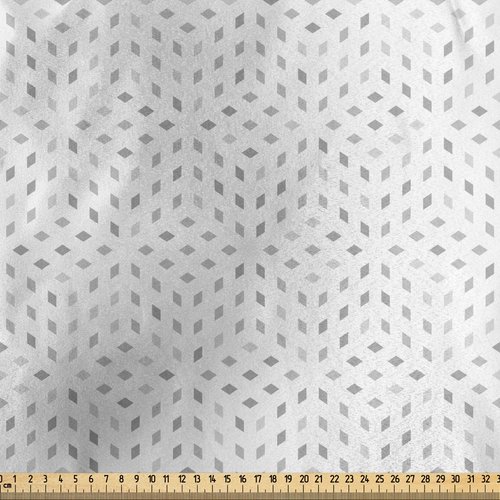 Ambesonne Grey and White Fabric by The Yard, Geometric Diamond Shaped Mosaic Motif Digital Minimalist Display, Decorative Satin Fabric for Home Textiles and Crafts, 3 Yards, Grey White