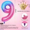 Rainbow Starry Number 9 Balloon,40 Inch Giant Number Balloon & Mini Crown Balloon for Birthday Balloons Party Decorations,Girl 9th Birthday Party Decorations,Foil Mylar Birthday Digital Balloon