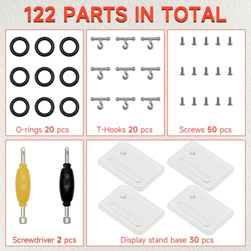SIXPOINTS 30 Pieces Clear Plastic Display Stand Base,20 T Hook & 20 O-Rings Waistband & 50 Screws& 2 Spanner Body Repair Part Set For 3.75 " G.i Joe Action Figure Toy