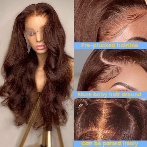 13x6 Chocolate Brown Body Wave Lace Front Wigs Lace Front Wig Human Hair with Baby Hair 150 Density Brazilain Virgin Glueless Wigs Human Hair Brown Colored Human Hair Wigs For Women pre plucked 20Inch