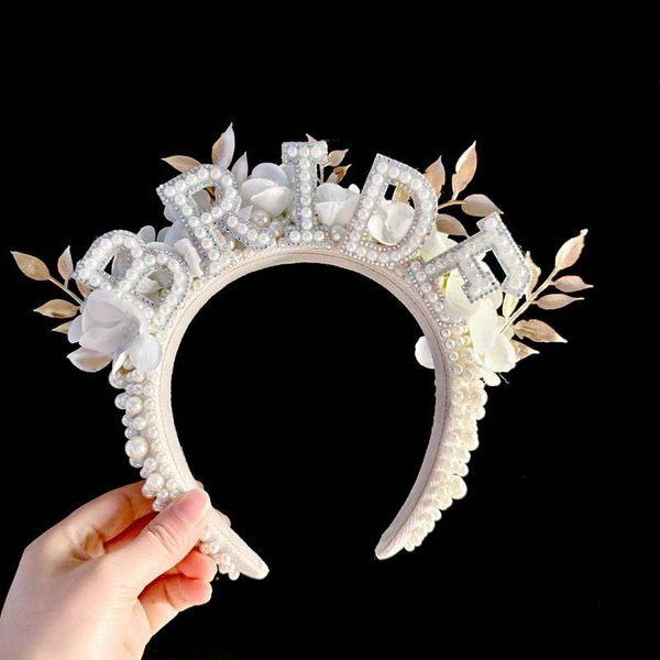 AMCAMI Bride Pearl Headband for Women Pearl Beaded Headbands for Girls