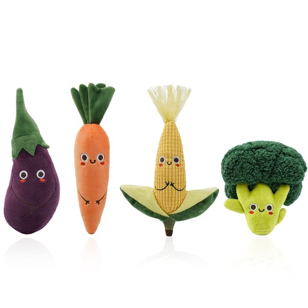 Nleio Vegetables Food Plush Toys, 4-Piece Cute Plush Stuffed Toy with Carrot/Broccoli/Corn/Eggplant, Pretend Food Plush Toy, Early-Learning Skills, Cute Plush Toys for Kids Ages 0+