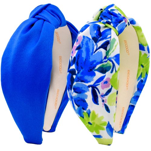 BEGOOD Headbands for Women Knotted Wide Headband Blue Headband Tropical Head Bands Fashion Hairbands for Women's Hair Designer Summer Headbands Hair Accessories for Girls 2Pcs
