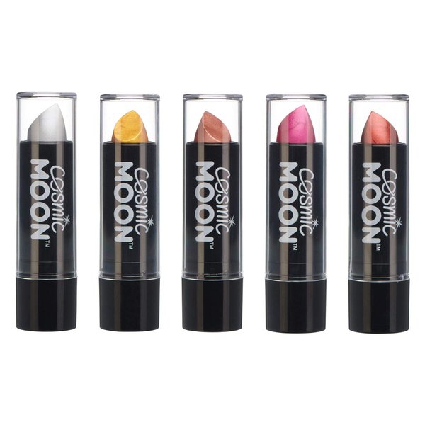 Cosmic Moon - Metallic Lipstick - 0.17oz - For mesmerising metallic lips! - Set of 5 colours - Includes: Silver, Gold, Rose Gold, Pink, Red