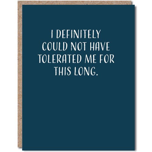 Funny Anniversary Cards For Husband Or Wife, Funny Anniversary Cards For Him, Blank Inside, I Definitely Could Not Have Tolerated Me For This Long By Modern Wit