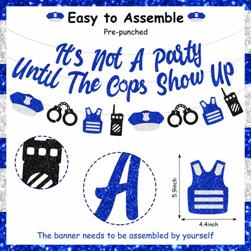 Police Banner Party Until The Cops Shown Up - Police Party Decorations Banner, Glitter Blue Police Banner Garland for Police Retirement Party