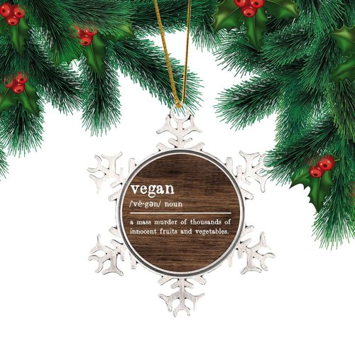 Vegan Noun Definition Christmas Tree Hanging Ornaments Concept Text Typography Snowflake Ornaments Xmas Tree Decoration Words with Definition Rustic Pendant for Kids Children Daughter Son