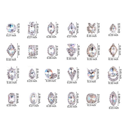 48PCS 3D Luxury Nail Art Rhinestones Nail Diamonds Glass Crystal AB Metal Gems Jewels Stones for DIY Nail Art Work Design Decoration Craft Jewelry Making