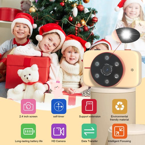 Makolle Camera for Kids,Christmas Birthday Gifts for Kids Age 3-9,1080P Video Cameras for Kids 8-12,Childrens Digital Camera for vlogging Portable Kids Selfie Camera with 32GB SD Card Apricot