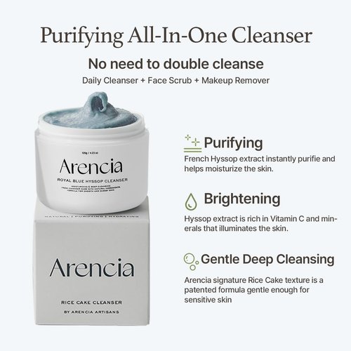 ARENCIA Royal Blue Hyssop Brightening Face Scrub & Exfoliator - Spa Quality - All Skin Types, Vegan, Deep-Cleansing & Moisturizing Facial Cleanser (1.76oz)
