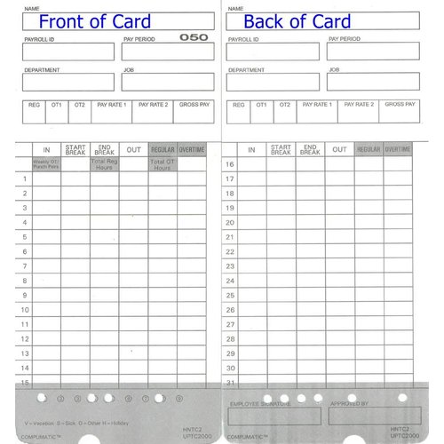 800 uPunch HN4000 Time Cards Also for HN2000, HN2500, HN4500 Calculating Time Clock HNTC2 UPTC2000 COMPUMATIC Compatible