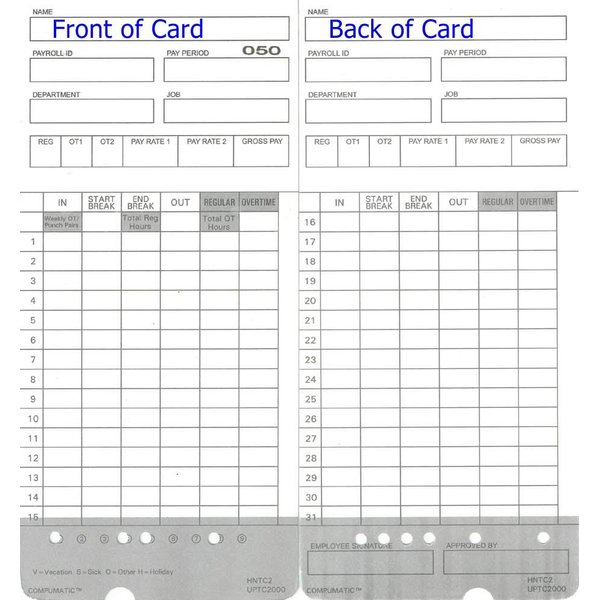 800 uPunch HN4000 Time Cards Also for HN2000, HN2500, HN4500 Calculating Time Clock HNTC2 UPTC2000 COMPUMATIC Compatible