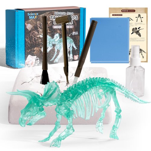 KidEwan Glowing Dinosaur Digging Fossil Kit, Dino Excavation Kits for Kids,Educational Science Kits for Boys, Dig Up Dinosaurs Skeleton Set for Girls(Triceratops)
