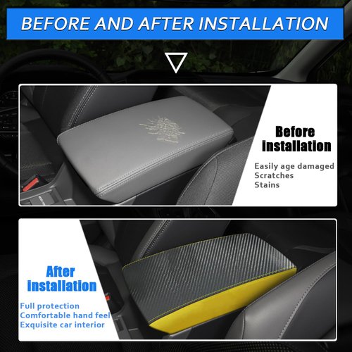 XYHGM Car Center Console Armrest Cover for Subaru Crosstrek/Impreza 2024 2025 Leather Anti-Scratch Central ArmRest Box Lid Seat Cover Protector Cushion Saver Interior Accessories-Carbon Fibre+Yellow