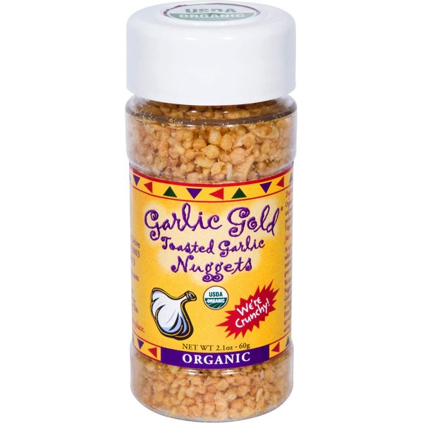 Garlic Gold Nuggets, USDA Organic Roasted Organic Garlic Seasoning Toasted Nuggets, Sodium Free & MSG Free, Vegan 2.1-Ounce Shaker Jar