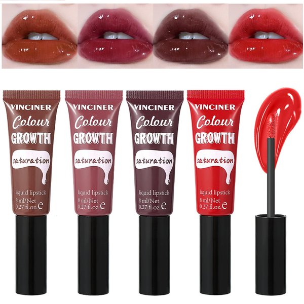 YIBABY 4 Colors Hydrating Glossy Liquid Lipstick Set, Moisturizing Shiny Tinted Lip Gloss, Nourishing Long Lasting Lip Stain Lip Blam for Girls And Women Makeup