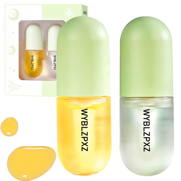 Lip Plumper Set,Hydrating Lip Mask Reduce Fine Lines & Lip Enhancer Set,Moisturizing Lip Plumper Gloss,Day & Night Lip Care Serum Fuller Lip Plumping Lip Gloss Set（2PCS）