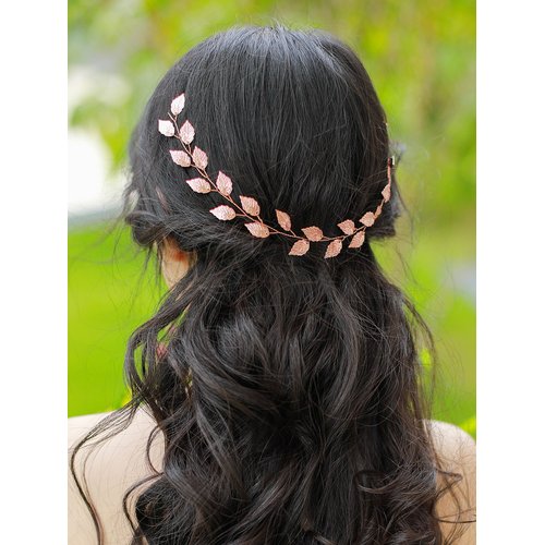 fxmimior Bridal Silver leaf Headband Wedding Headpiece Bridal Flower Crownwoodland Headband Bridal Headpiece Wedding Hair Accessories (gold)