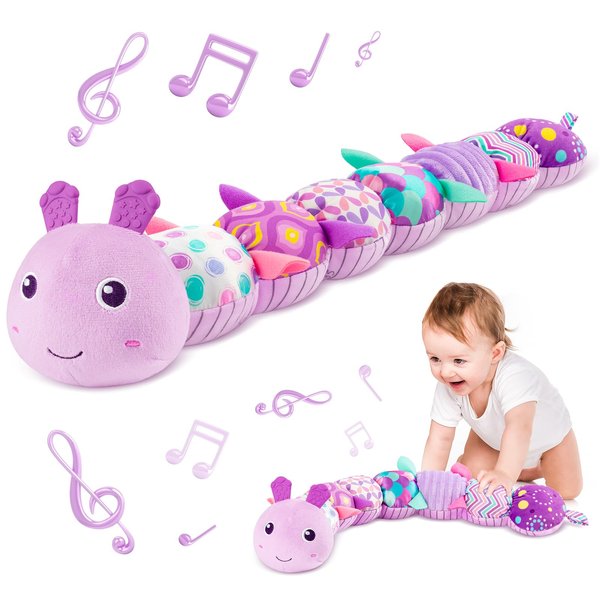 Sumobaby Infant Baby Musical Multi-Sensory Caterpillar, Stuffed Animal Activity Soft Toys, for Tummy Time Newborn 0-3-6-12 Months Girls, Purple
