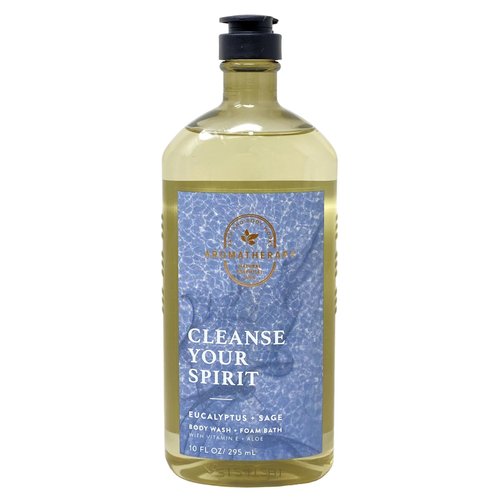 Bath and Body Work Aromatherapy Cleanse Your Spirit EUCALYPTUS + SAGE Body Wash + Foam Bath and Essential Oil Mist Bundle - Full Size