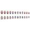 4th of July Press on Nails Short Almond Fake Nails French Tip Design Glue on Nails Wave Point Full Cover False Nails Blue Patriotic Stick on Nails for Independence Day Manicure Tips 24 Pcs