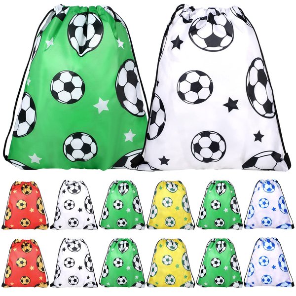 Coume 20 Pack Soccer Drawstring Bags 12 x 10 Inch Portable Sports Backpack Soccer Party Favors for Girls Boys Birthday Goodie Bag (Vivid Style)